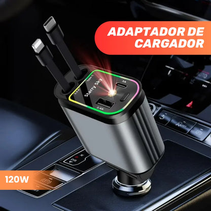 Cargador de Coche Retráctil 120W con Proyección de Cielo Estrellado (4 en 1)