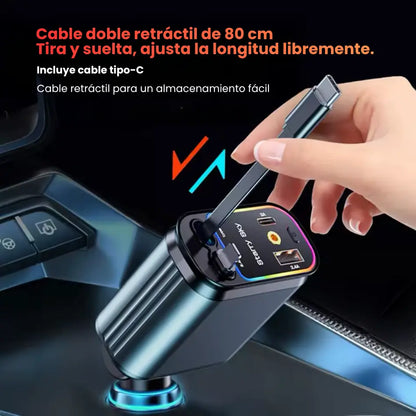Cargador de Coche Retráctil 120W con Proyección de Cielo Estrellado (4 en 1)