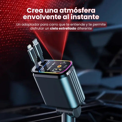 Cargador de Coche Retráctil 120W con Proyección de Cielo Estrellado (4 en 1)
